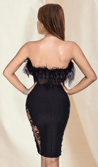 Black FeaTher Midi Bandage Dress