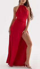 Red Rose Thigh Slit Maxi Dress
