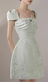 PLEAT SquAre Collar Mini Dress In Mint