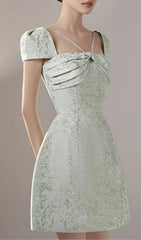 PLEAT SquAre Collar Mini Dress In Mint