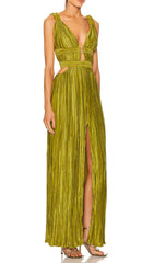 Cutout Plunge Midi Dress In LIME Green