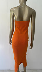 Orange Strapless Midi Bandage Dress