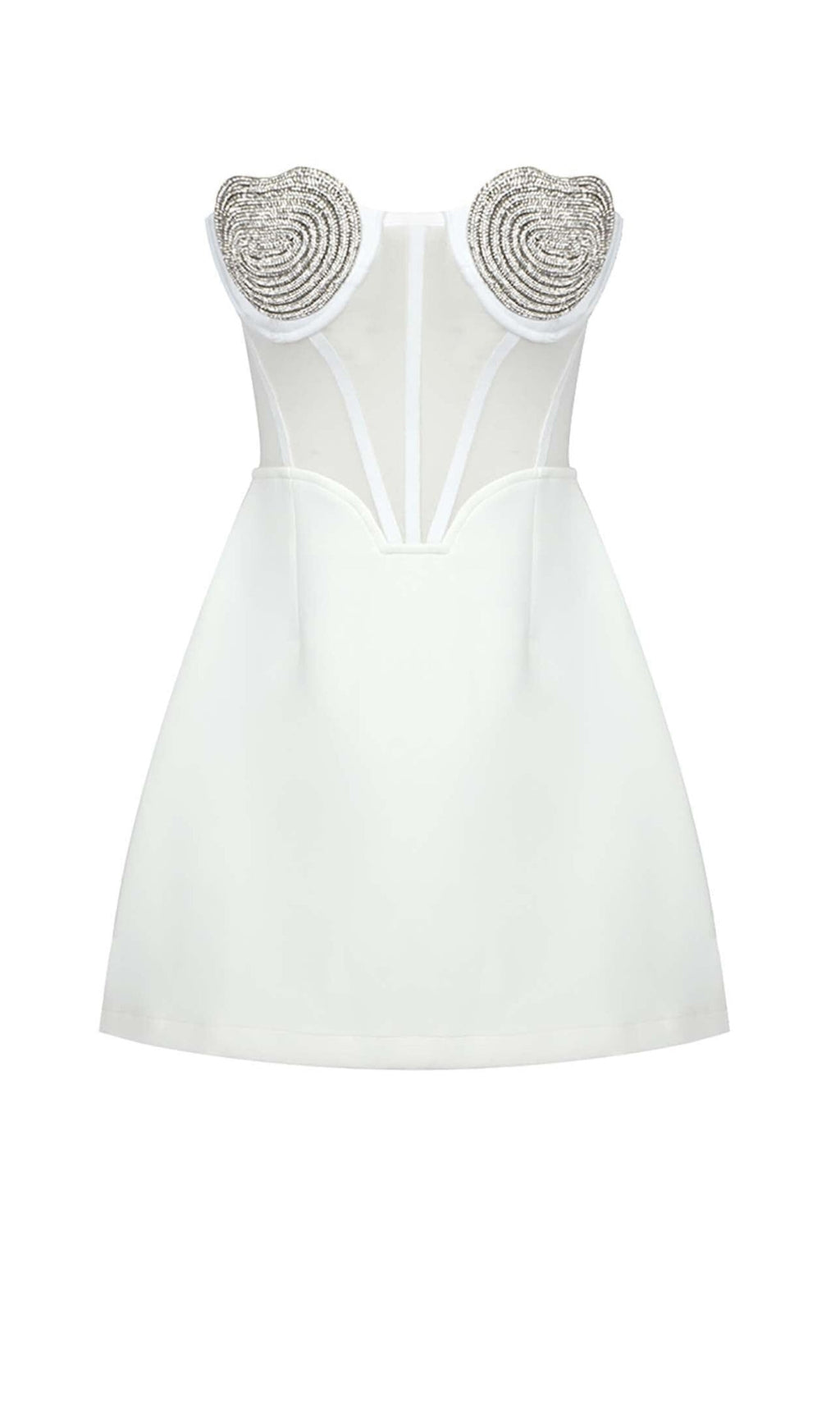 Strapless Heart Bustler Mini Dress In White