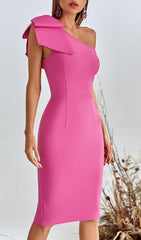 Pink One Shoulder Midi Cocktail Dress