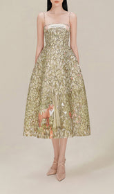 JUNGLE PRTInTeD Midi Dress In Chocolate