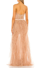 Lace Corset Slim Midi Dress In Light Orange