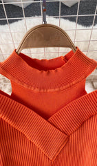 Orange Long Sleeve Cutout SWEATeR Dress