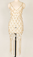 EmbelliShed Fringe Body Chain Dress