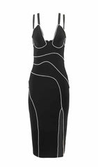 Bandage Diamond Midi Split Dress In Black