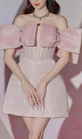 Pink BowKnot Strapless Mini Dress