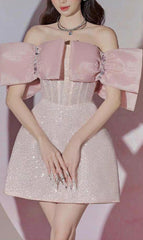 Pink BowKnot Strapless Mini Dress