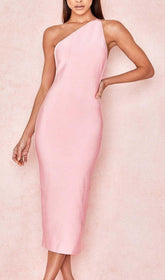 Pink One Shoulder Midi Bandage Dress