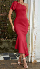One Shoulder Fishtail Maxi Dress In Red
