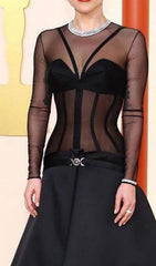 Corset Mesh Midi Dress In Black