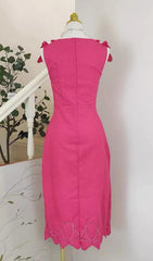 Pink Jacquard Embroidery Midi Dress