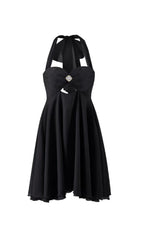 Pleated Halter Mini Dress In Black