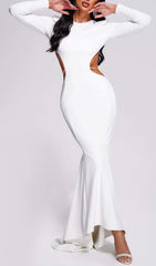 Long Sleeve Backless Mermaid Maxi Dress In White