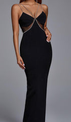 Black Diamond Mesh Maxi Bandage Dress