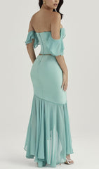 Off Shoulder FISH BOne Two Piece Suit