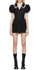 Black Bubble Sleeves Mini Dress