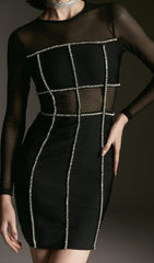 Bandage Cut Out Mesh Knitted Mini Dress