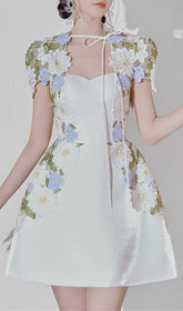 A-LIne Short Sleeved TAFFETA Mini Dress