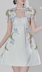 A-LIne Short Sleeved TAFFETA Mini Dress