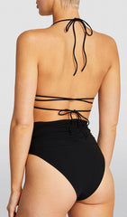 Floral Applique TRIANGLE Bikini Suit In Black