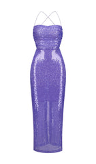 Sequin Backless Maxi Dress In Purple