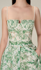 Floral Thigh Slit Midi Dress In Green