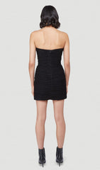 Black Strapless Ruched Mini Dress