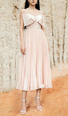 Bow Sleeveless Pleated Midi Dress