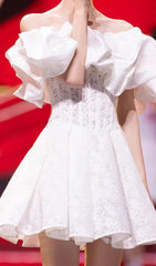 Off Shoulder Corset Mini Dress In White