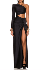 COPPER SPAndEX Stitching Split Maxi Dress In Black