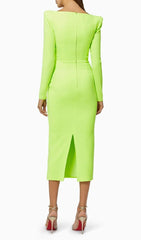 Green SquAre Neck Midi Bandage Dress