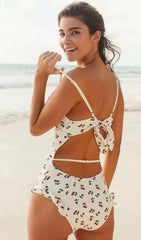 Cherry Plunge Swimsuit - White
