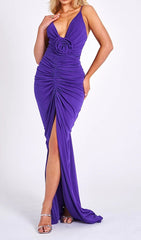 Flower-EmbelliShed Plunge Maxi Dress In AMETHYST