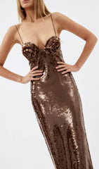 Sequin Maxi Dress In Brown