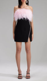 Bandage FeaTher Crystal Mini Dress In Black