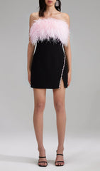 Bandage FeaTher Crystal Mini Dress In Black