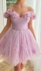 Lace Floral-EmbelliShed Mini Dress In Lilac
