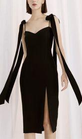 Bandage Bow FLowY Midi Dress In Black