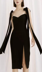 Bandage Bow FLowY Midi Dress In Black