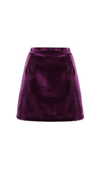 Purple Embroidered Velvet Mini Skirt