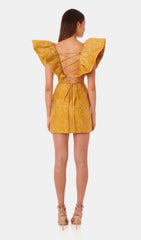 Jacquard Lace UP Mini Dress In Tan