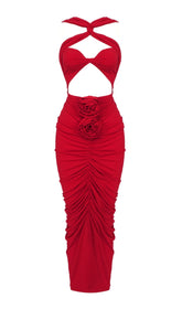 Halter Cut Out Maxi Dress In Red