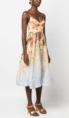 Floral Printed V Neck Midi Dress