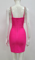Pink Rhinestone Corset Mini Bandage Dress