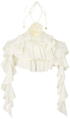 Ruffle-Detail Halter Crop Top In White