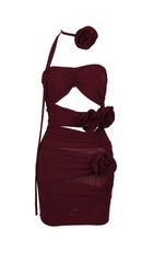 Wine Floral EmbelliShed Mini Dress